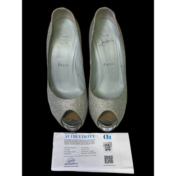 Christian Louboutin Glitter D'Orsay Peep Toes Pumps Size 36.5EU 6.5W Box & COA - Picture 5 of 16